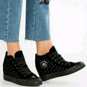 Converse Wedge Chuck Taylor Lux Black Velvet Studs Size 7